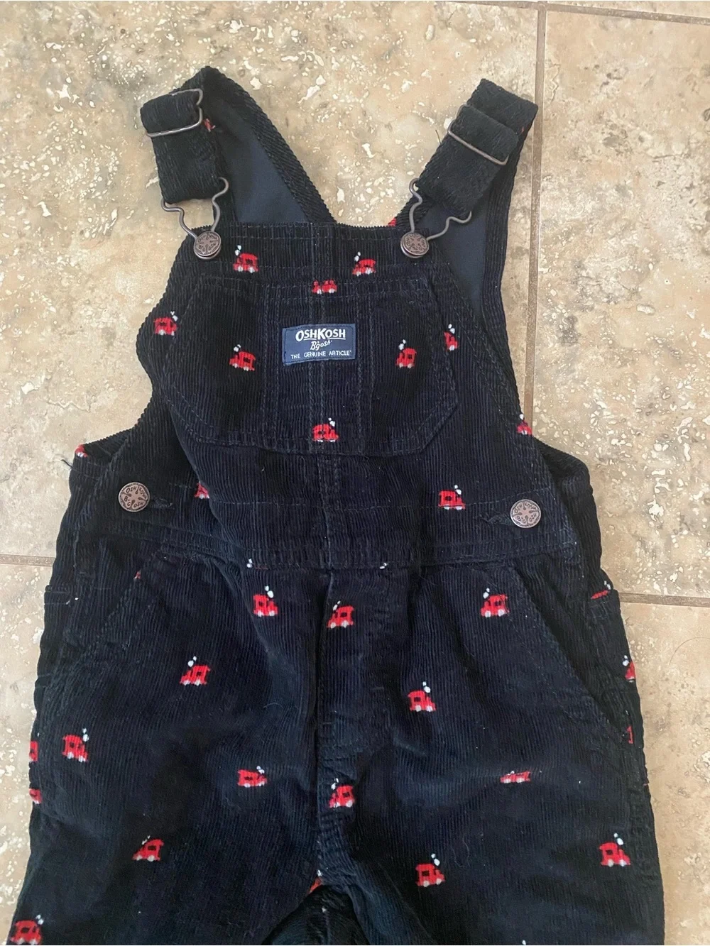 Oshkosh 18 Month Baby Black Train Soft Comfortable Playful Corduroy Overalls